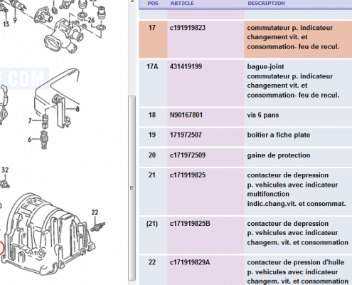 Commutateur pour indicateur changement vitesse/conso/feu de recul